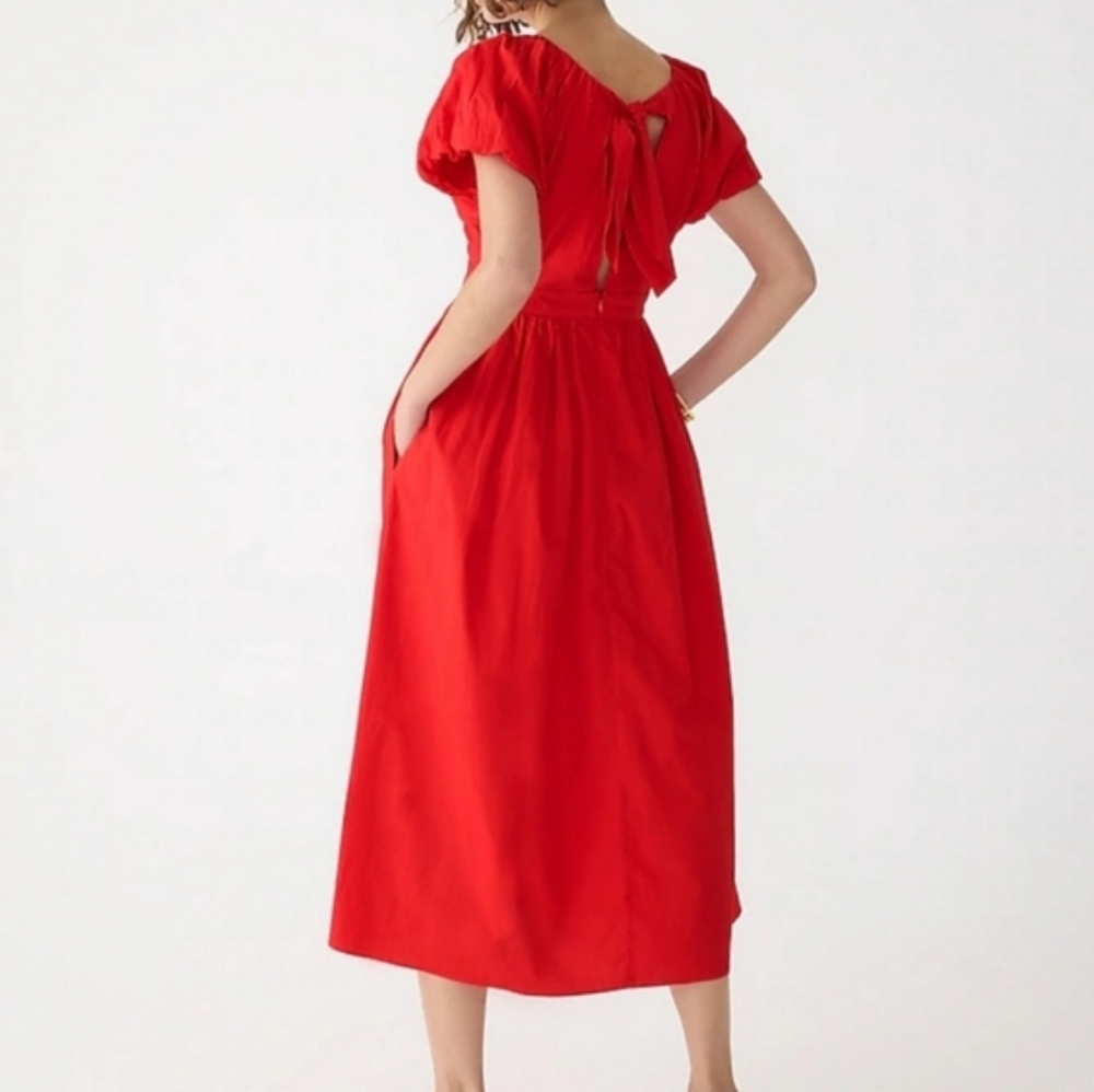 Jcrew Cecily midi Dress 100% Cotton Back Tie Red BNWT.